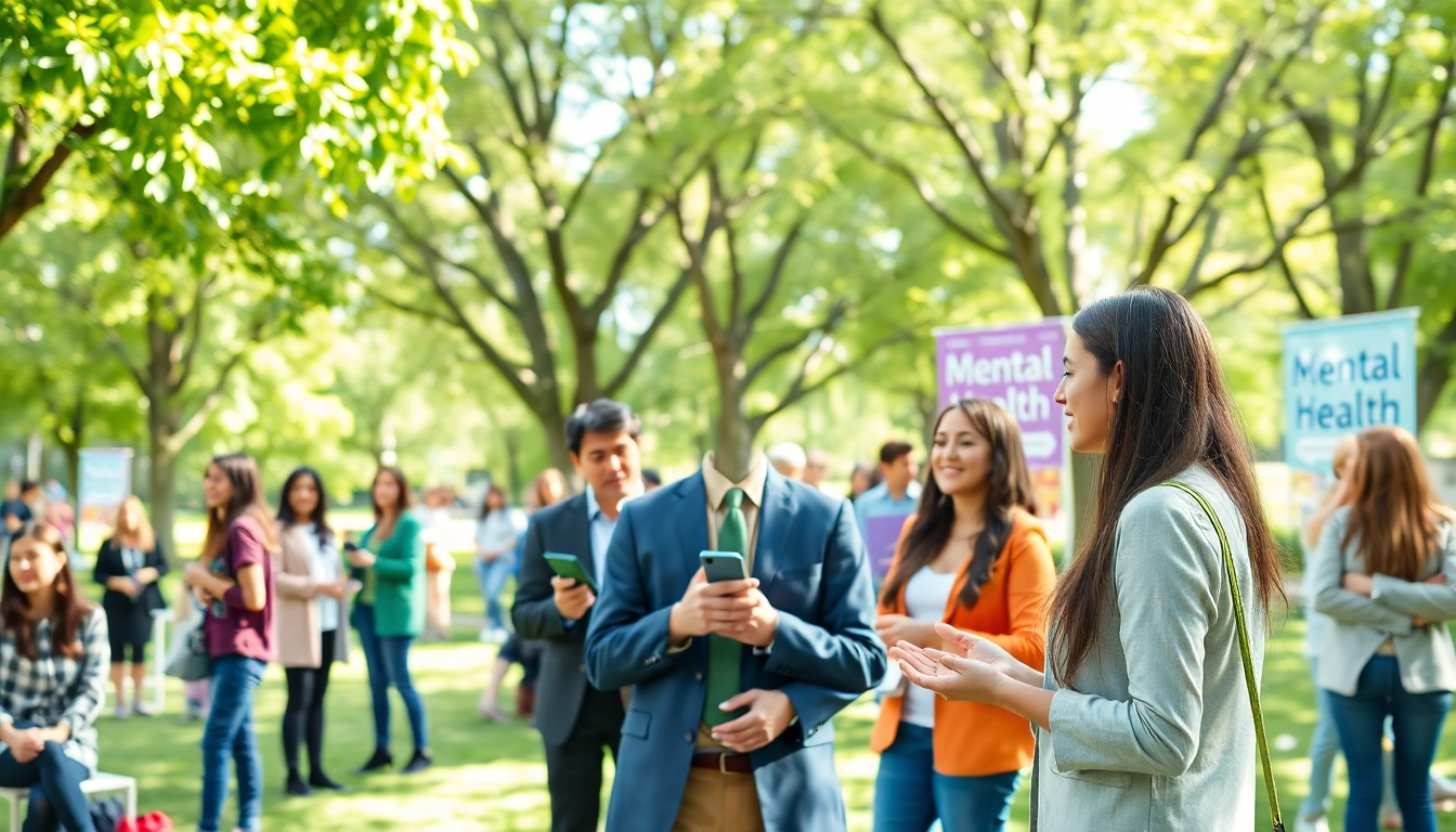 Engaging mental health awareness event in a vibrant outdoor park setting.