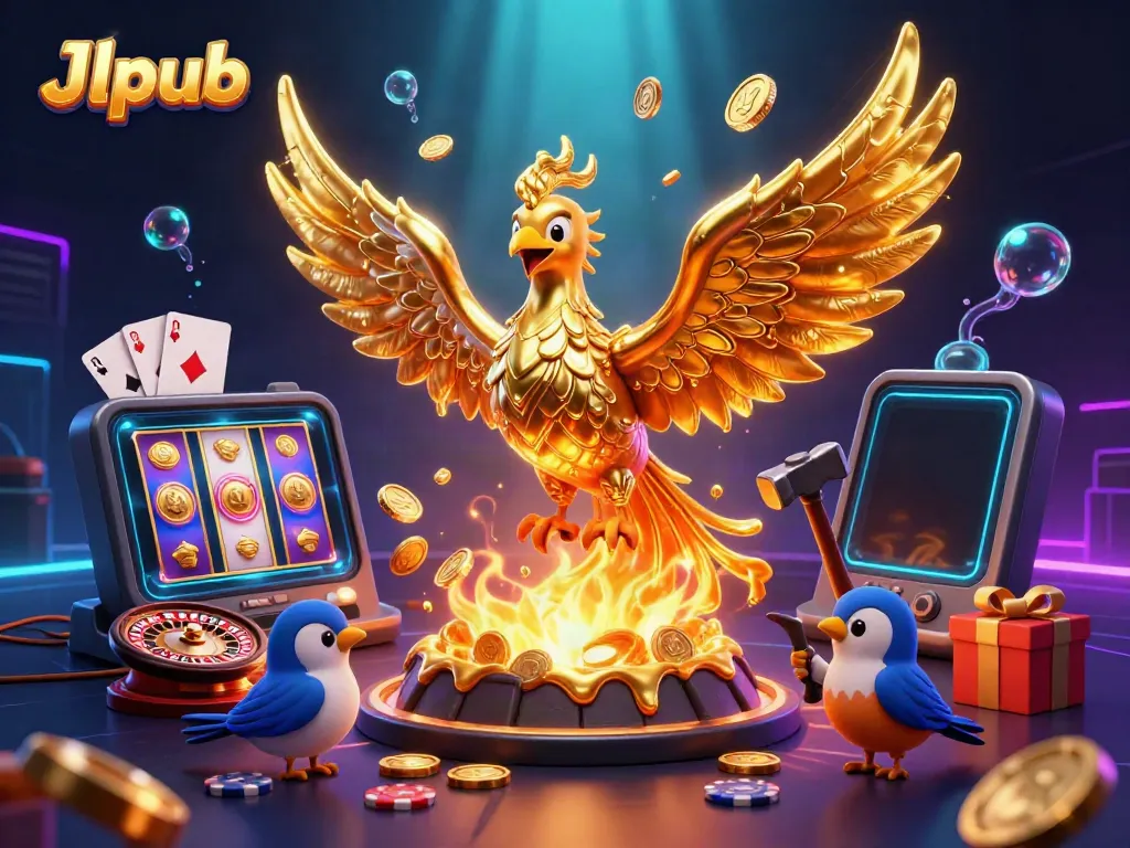 Experience thrilling gaming action at Jlpub with golden phoenix and dynamic slot game elements.