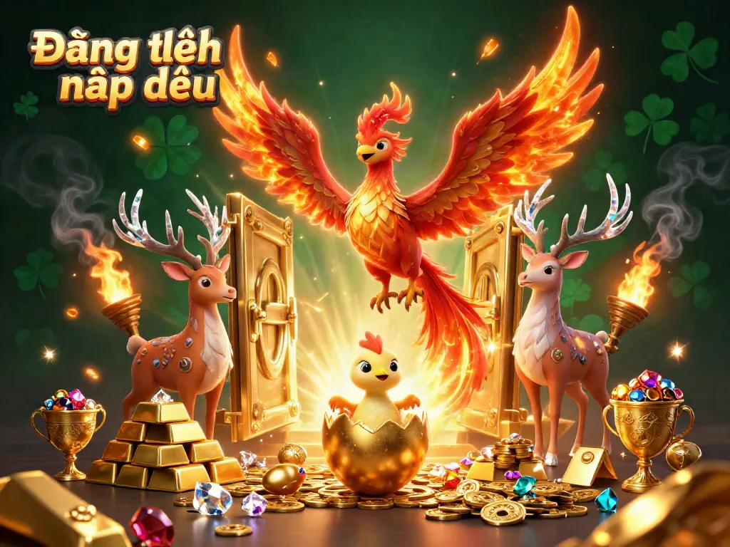 Engage with Đăng ký nạp đầu at 11WIN - a captivating illustration of a phoenix rising and golden treasures.