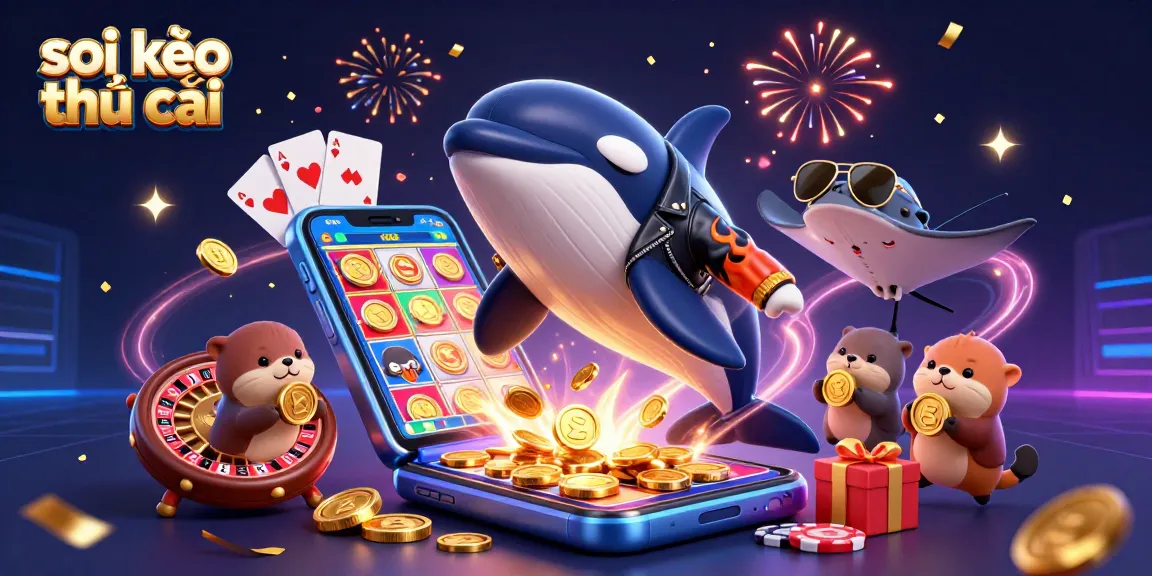 Engage in thrilling soi kèo nhà cái adventures with a colorful casino-themed digital illustration.