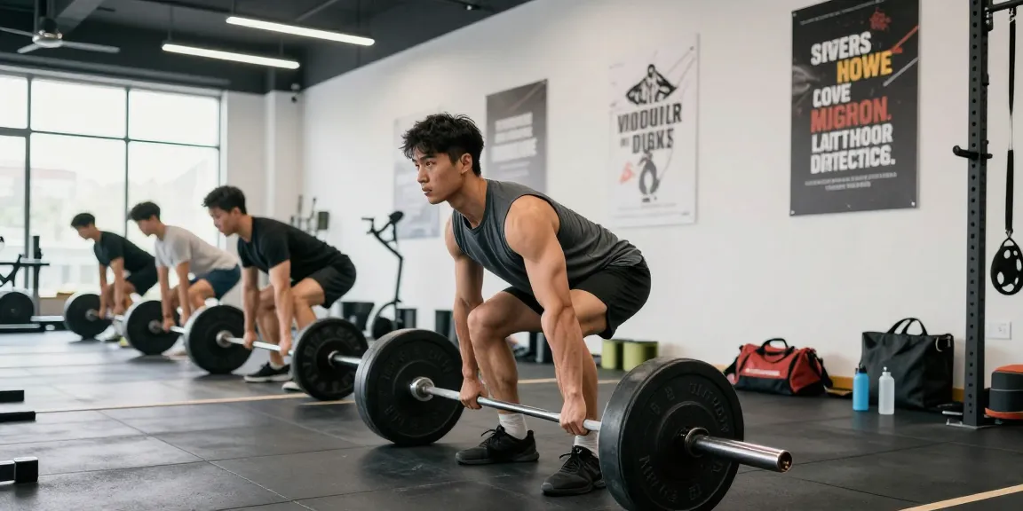 Bodybuilder im Selliza Shop beim Gewichtheben in modernem Fitnessstudio.