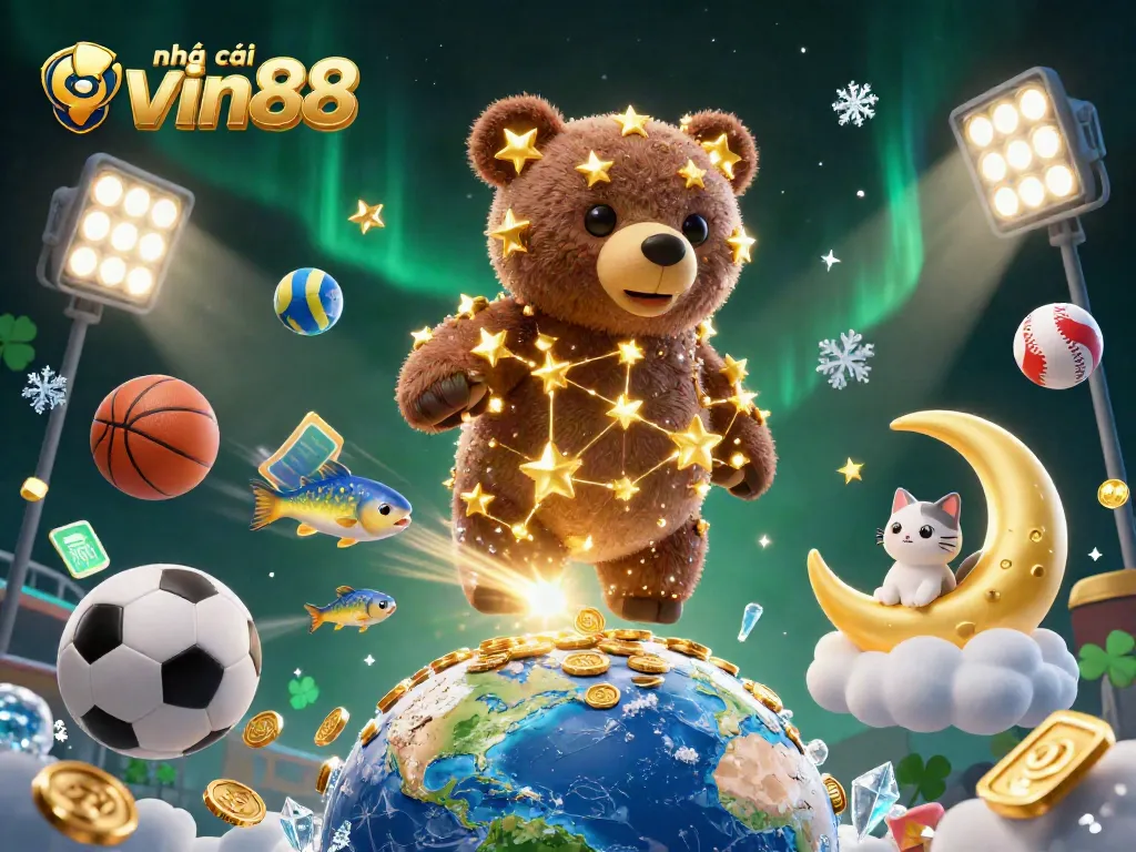 Experience thrilling gaming excitement with nhà cái Vin88 featuring a vibrant 3D animated scene of sports action and winning opportunities.