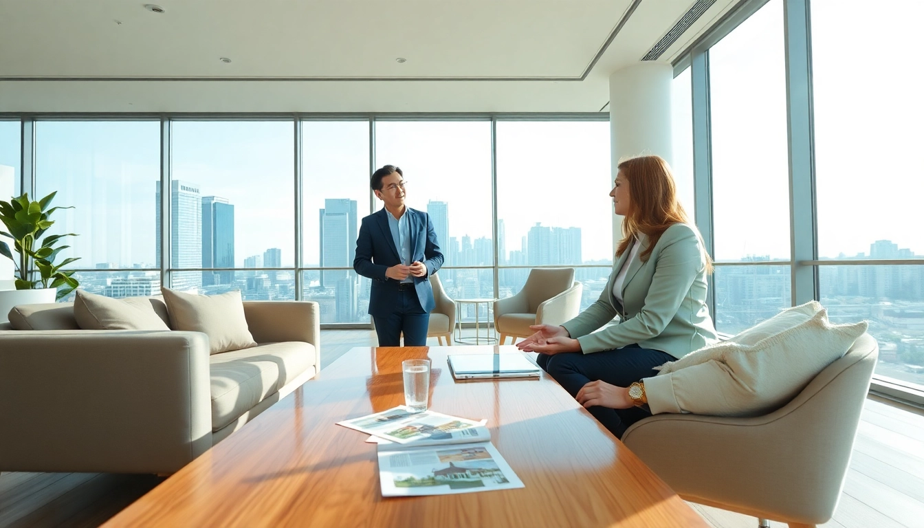 Immobilienmakler Frankfurt Riedberg berät Kunden in modernem Büro über Immobilienoptionen.