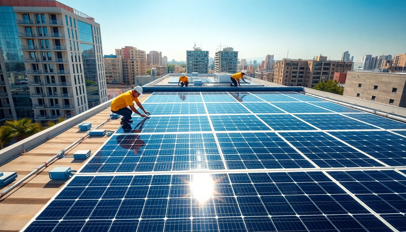Optimizing Pv anlagen wien installation with expert technicians on a sunny urban rooftop.