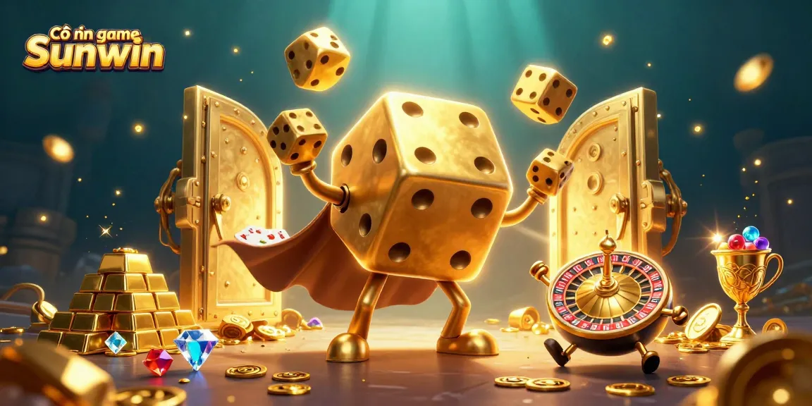 Cổng game Sunwin showcases exciting gameplay with vibrant characters and treasure elements in a dynamic casino scene.