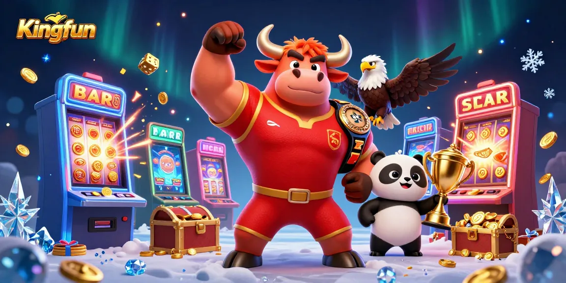 Experience the excitement of Kingfun with a cartoon bull and eagle celebrating a big win at the casino.