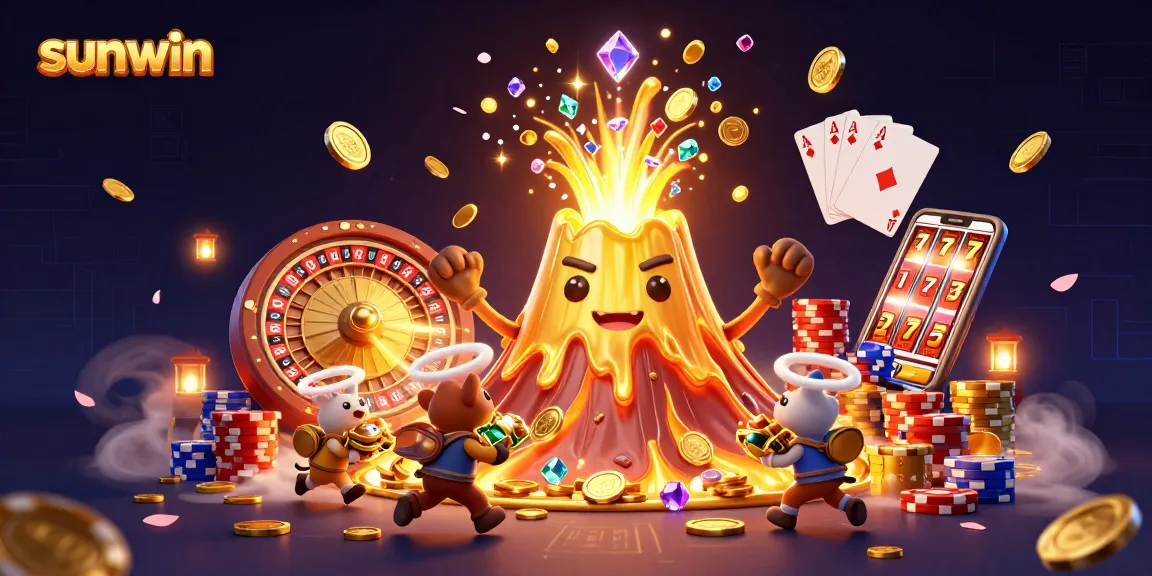 Win big with Sunwin as a golden volcano erupts treasures in a vibrant casino adventure.