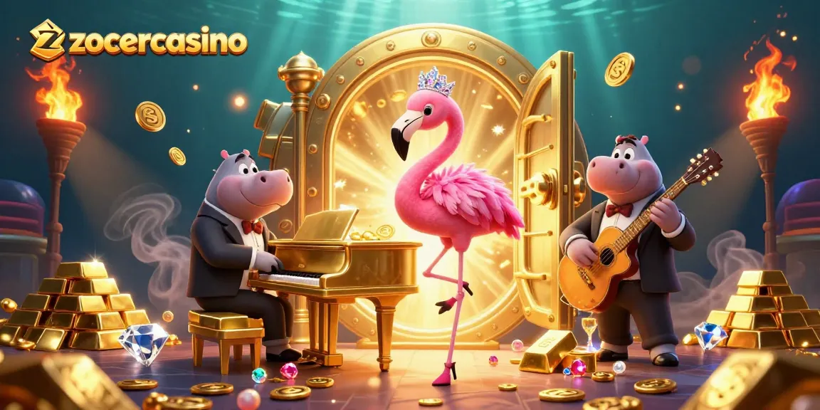 Experience the thrills of zoccercasino with vibrant gaming characters amidst treasure and excitement.
