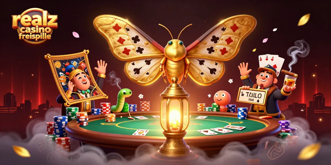 Spielen Sie im realz Casino Freispiele mit einer bunten, dynamischen Darstellung von Poker-Elementen.
