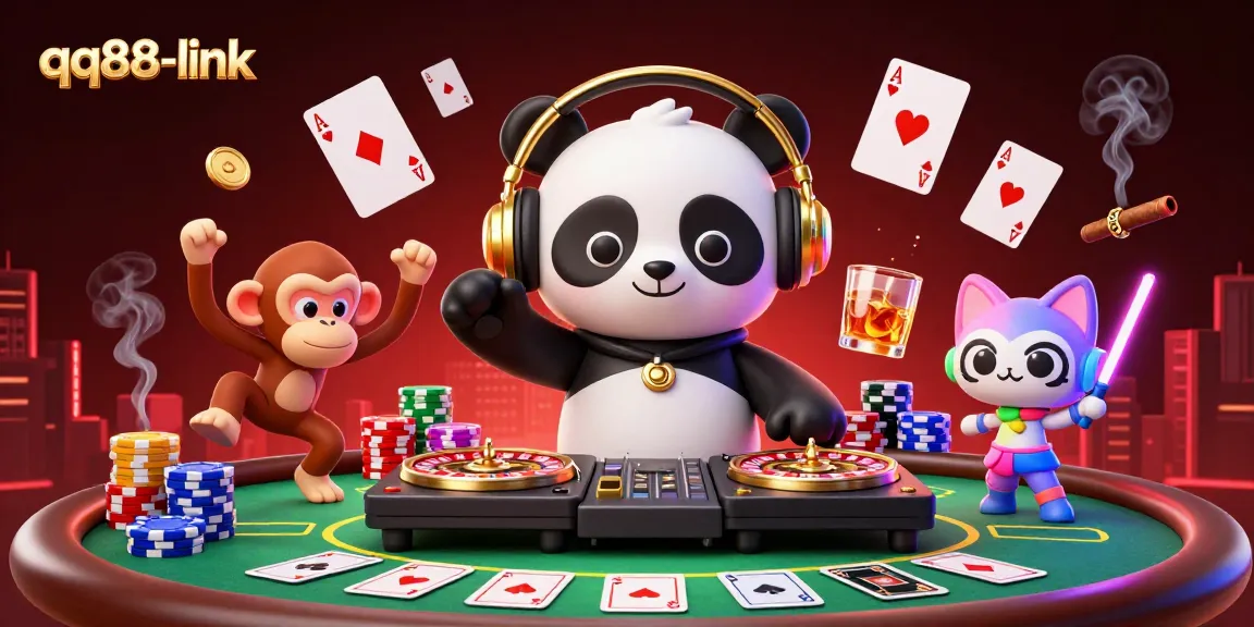 Experience the vibrant party scene with a DJ panda and breakdancing monkey at qq88-link casino.